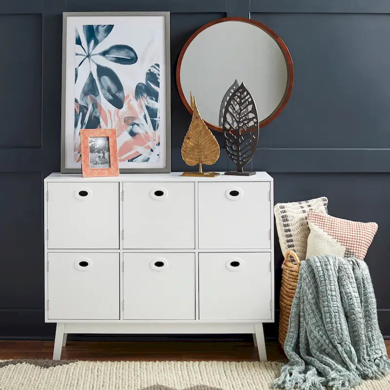 Madia contenitore a 6 ante in MDF, stile moderno di metà secolo, colore verde menta/bianco/rosa/grigio/blu, per 1 persona