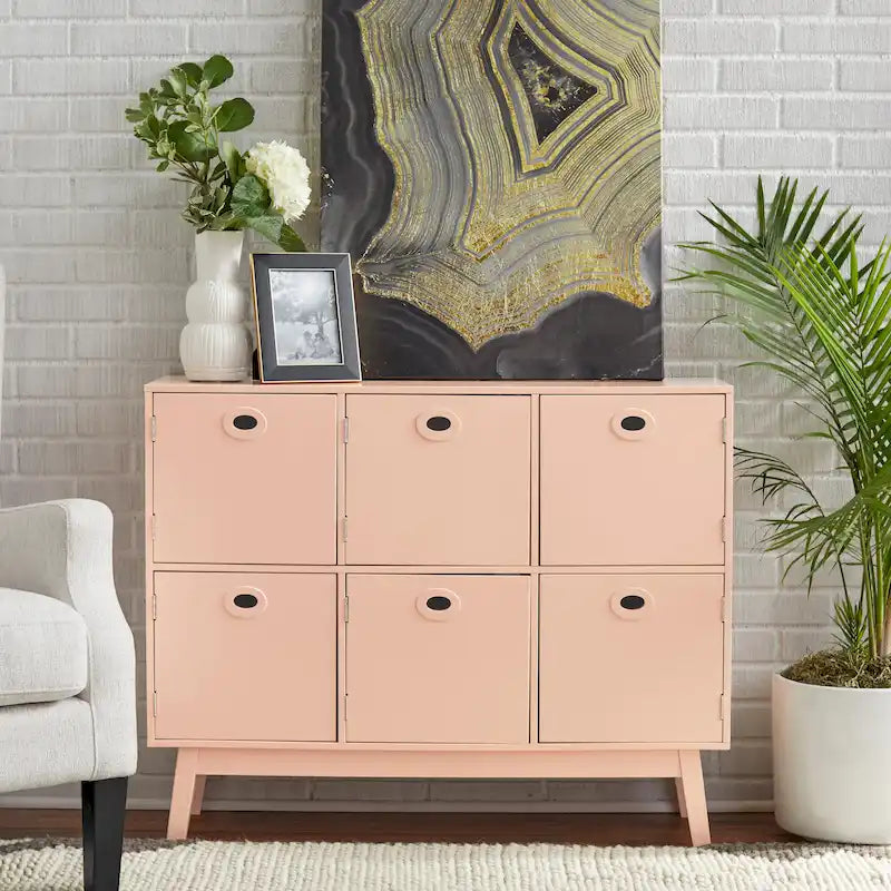 Madia contenitore a 6 ante in MDF, stile moderno di metà secolo, colore verde menta/bianco/rosa/grigio/blu, per 1 persona