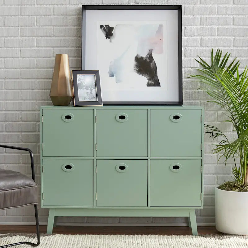 Madia contenitore a 6 ante in MDF, stile moderno di metà secolo, colore verde menta/bianco/rosa/grigio/blu, per 1 persona