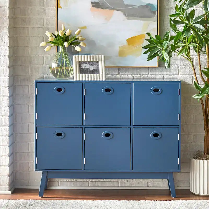 Madia contenitore a 6 ante in MDF, stile moderno di metà secolo, colore verde menta/bianco/rosa/grigio/blu, per 1 persona