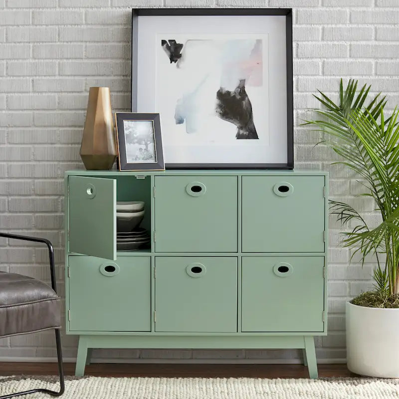 Madia contenitore a 6 ante in MDF, stile moderno di metà secolo, colore verde menta/bianco/rosa/grigio/blu, per 1 persona