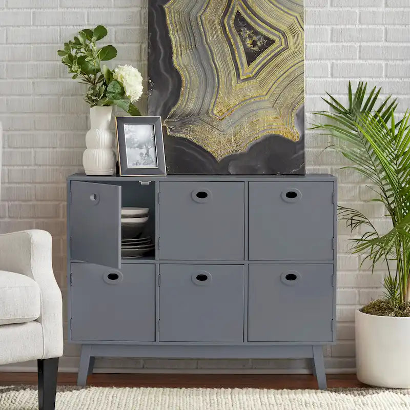 Madia contenitore a 6 ante in MDF, stile moderno di metà secolo, colore verde menta/bianco/rosa/grigio/blu, per 1 persona