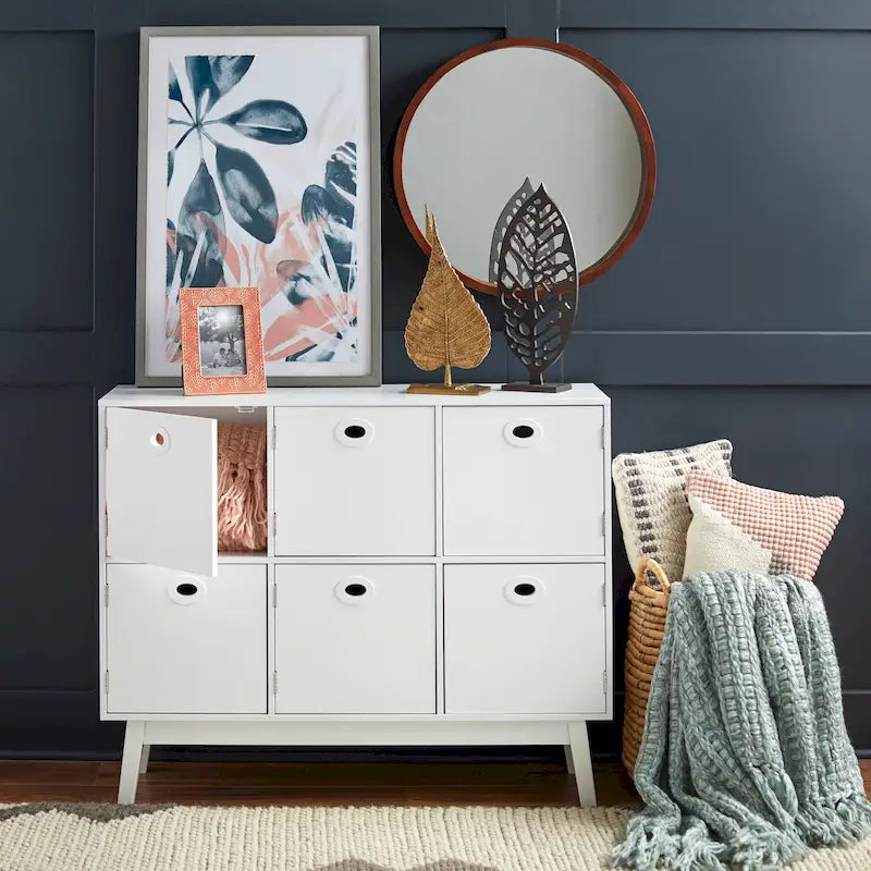 Madia contenitore a 6 ante in MDF, stile moderno di metà secolo, colore verde menta/bianco/rosa/grigio/blu, per 1 persona