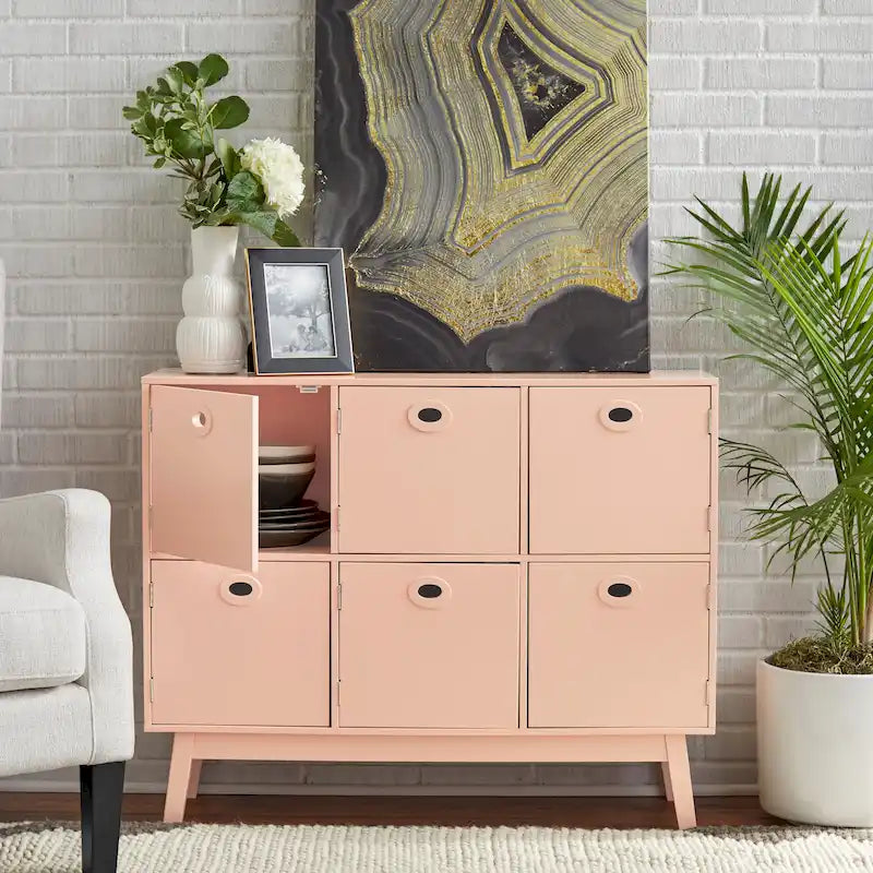Madia contenitore a 6 ante in MDF, stile moderno di metà secolo, colore verde menta/bianco/rosa/grigio/blu, per 1 persona