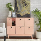 Madia contenitore a 6 ante in MDF, stile moderno di metà secolo, colore verde menta/bianco/rosa/grigio/blu, per 1 persona