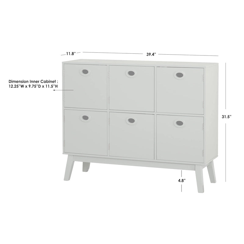 Madia contenitore a 6 ante in MDF, stile moderno di metà secolo, colore verde menta/bianco/rosa/grigio/blu, per 1 persona