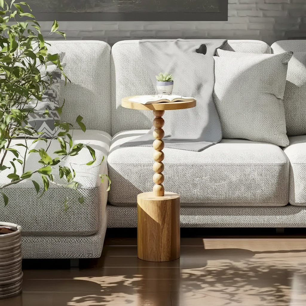 COZAYH Wood Pedestal End table, Modern Drink Table with Base, Round Martini Table for Small Space Living Room, Bedroom