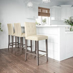 Sgabello da bar imbottito in PU bianco/argento/antracite/beige/PU nero con schienale trapuntato e gambe in legno per 1 persona