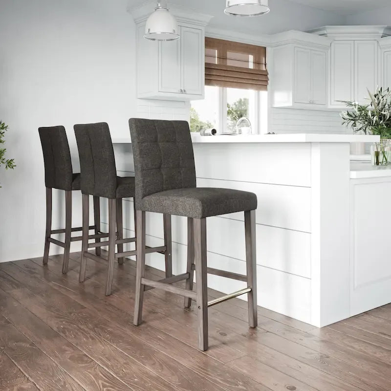 Sgabello da bar imbottito in PU bianco/argento/antracite/beige/PU nero con schienale trapuntato e gambe in legno per 1 persona