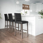 Sgabello da bar imbottito in PU bianco/argento/antracite/beige/PU nero con schienale trapuntato e gambe in legno per 1 persona