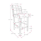 Sgabello da bar imbottito in PU bianco/argento/antracite/beige/PU nero con schienale trapuntato e gambe in legno per 1 persona
