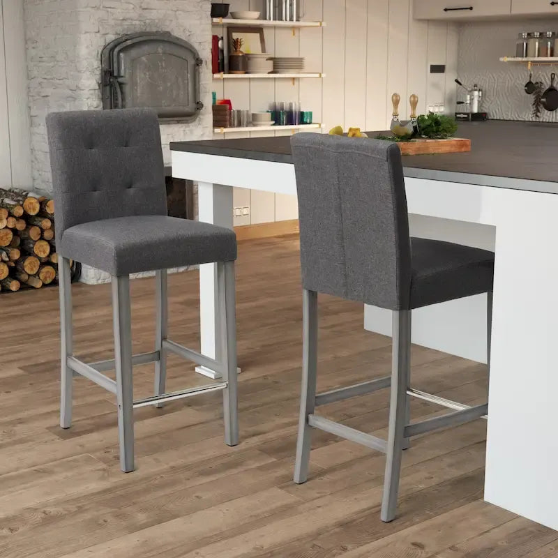 Sgabello da bar imbottito in PU bianco/argento/antracite/beige/PU nero con schienale trapuntato e gambe in legno per 1 persona