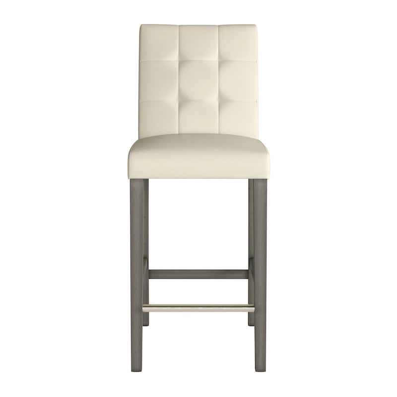 Sgabello da bar imbottito in PU bianco/argento/antracite/beige/PU nero con schienale trapuntato e gambe in legno per 1 persona