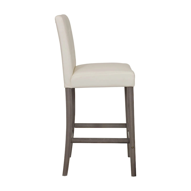 Sgabello da bar imbottito in PU bianco/argento/antracite/beige/PU nero con schienale trapuntato e gambe in legno per 1 persona
