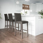 Sgabello da bar imbottito in PU bianco/argento/antracite/beige/PU nero con schienale trapuntato e gambe in legno per 1 persona