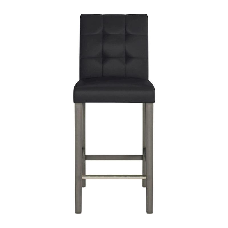 Sgabello da bar imbottito in PU bianco/argento/antracite/beige/PU nero con schienale trapuntato e gambe in legno per 1 persona