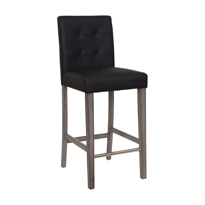 Sgabello da bar imbottito in PU bianco/argento/antracite/beige/PU nero con schienale trapuntato e gambe in legno per 1 persona