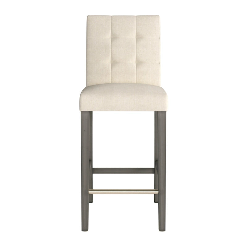 Sgabello da bar imbottito in PU bianco/argento/antracite/beige/PU nero con schienale trapuntato e gambe in legno per 1 persona