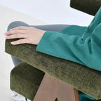 Sgabello Mid-Century Modern da banco in tessuto beige / verde / terra con gambe in legno di noce per 1 persona