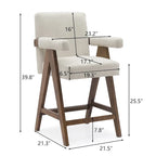 Sgabello Mid-Century Modern da banco in tessuto beige / verde / terra con gambe in legno di noce per 1 persona