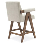 Sgabello Mid-Century Modern da banco in tessuto beige / verde / terra con gambe in legno di noce per 1 persona