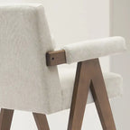 Sgabello Mid-Century Modern da banco in tessuto beige / verde / terra con gambe in legno di noce per 1 persona