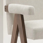 Sgabello Mid-Century Modern da banco in tessuto beige / verde / terra con gambe in legno di noce per 1 persona