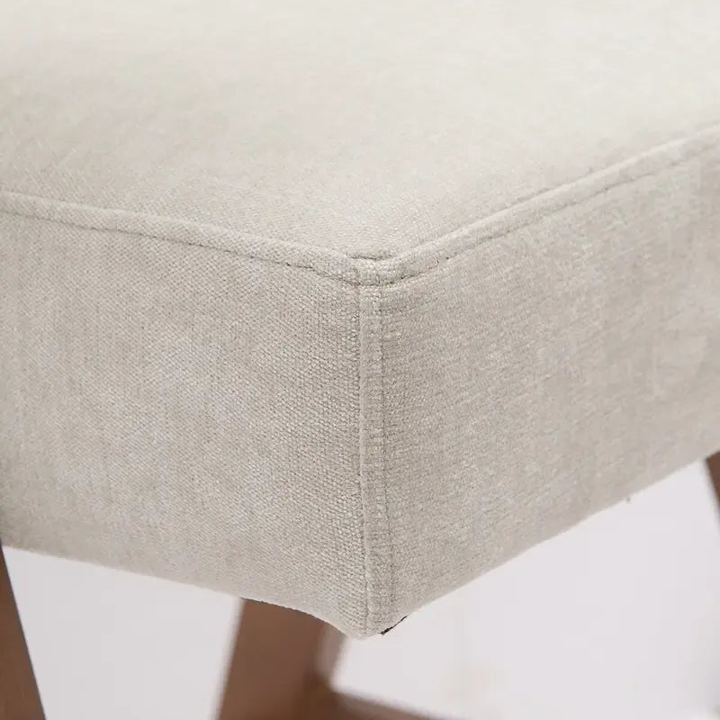 Sgabello Mid-Century Modern da banco in tessuto beige / verde / terra con gambe in legno di noce per 1 persona