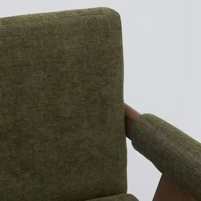 Sgabello Mid-Century Modern da banco in tessuto beige / verde / terra con gambe in legno di noce per 1 persona