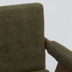 Sgabello Mid-Century Modern da banco in tessuto beige / verde / terra con gambe in legno di noce per 1 persona