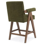 Sgabello Mid-Century Modern da banco in tessuto beige / verde / terra con gambe in legno di noce per 1 persona