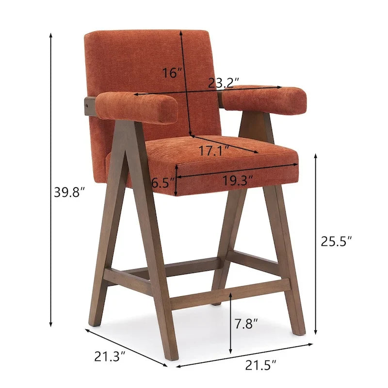 Sgabello Mid-Century Modern da banco in tessuto beige / verde / terra con gambe in legno di noce per 1 persona