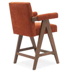 Sgabello Mid-Century Modern da banco in tessuto beige / verde / terra con gambe in legno di noce per 1 persona