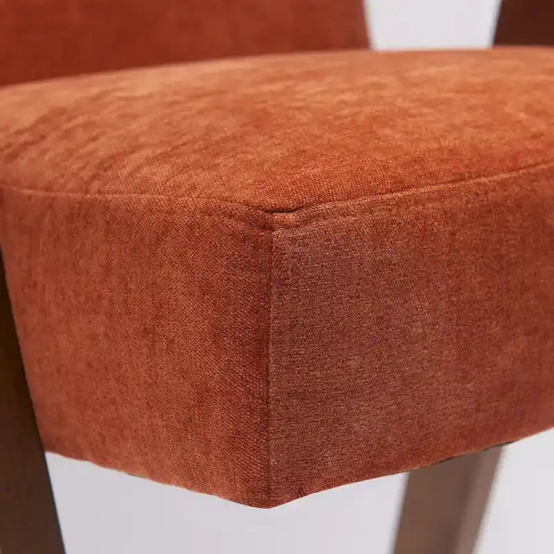 Sgabello Mid-Century Modern da banco in tessuto beige / verde / terra con gambe in legno di noce per 1 persona