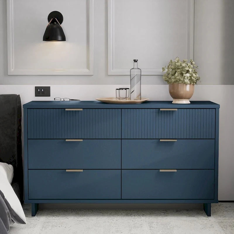 Comò moderno a 6 cassetti doppio largo per 1 persona Salvia / Grigio scuro / Grigio chiaro / Nero / Bianco / Blu notte