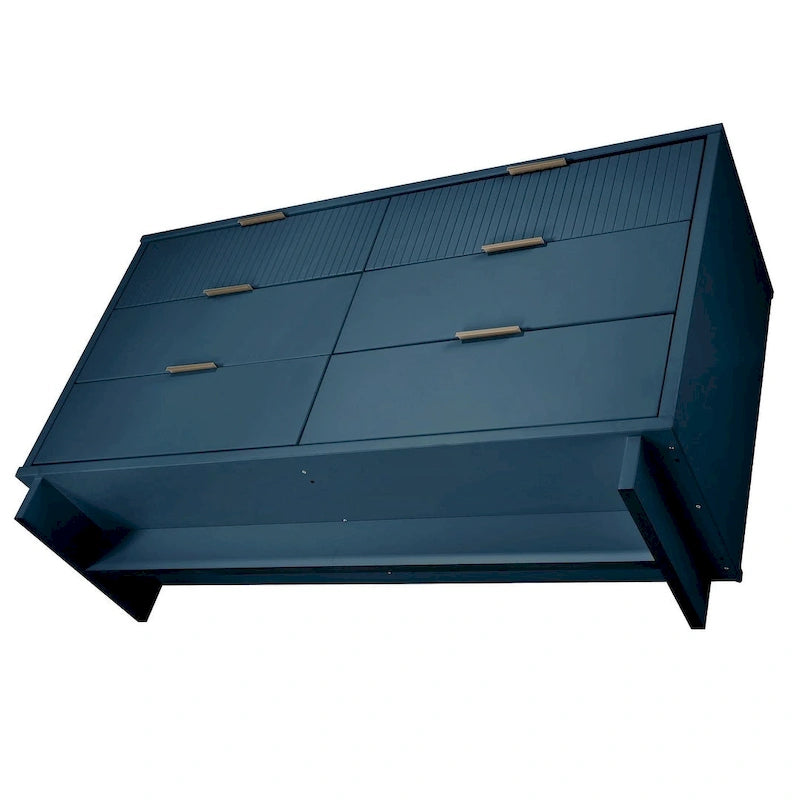 Comò moderno a 6 cassetti doppio largo per 1 persona Salvia / Grigio scuro / Grigio chiaro / Nero / Bianco / Blu notte