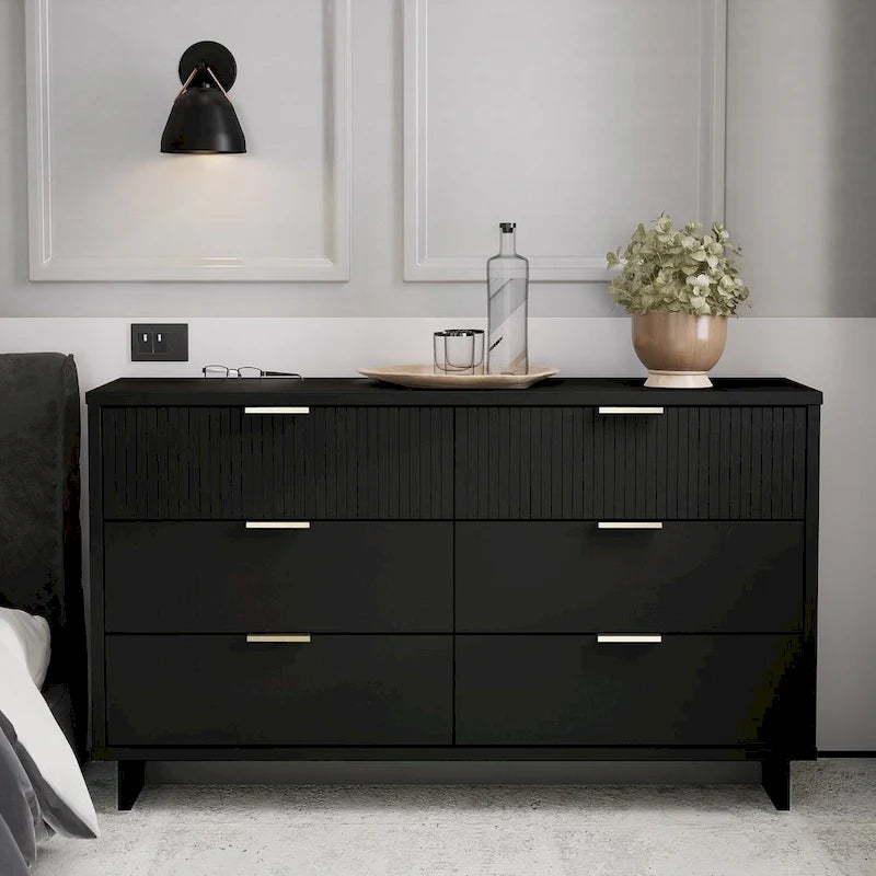Comò moderno a 6 cassetti doppio largo per 1 persona Salvia / Grigio scuro / Grigio chiaro / Nero / Bianco / Blu notte