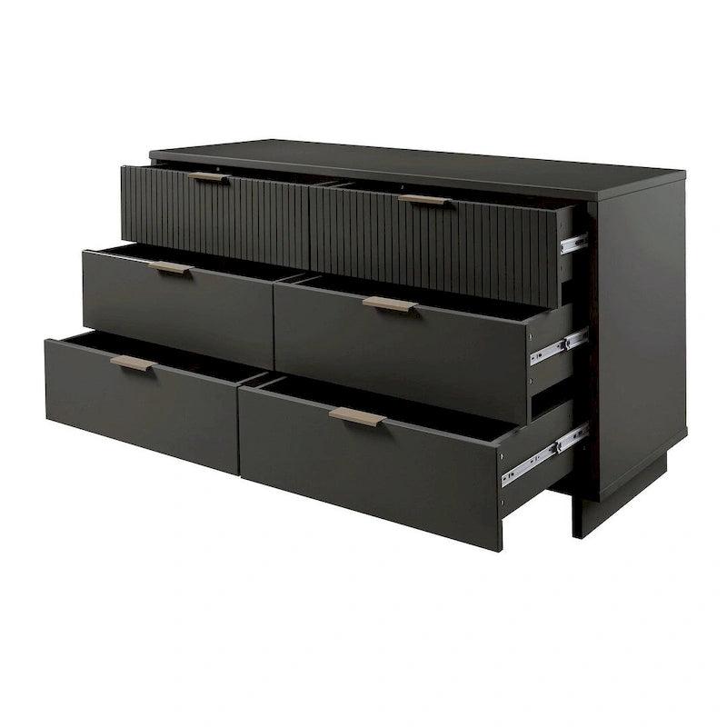 Comò moderno a 6 cassetti doppio largo per 1 persona Salvia / Grigio scuro / Grigio chiaro / Nero / Bianco / Blu notte