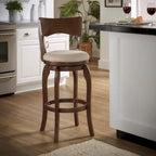 Sgabello da bar girevole in legno di caucciù beige/grigio scuro/grigio/marrone, con seduta imbottita e poggiapiedi, per 1 persona