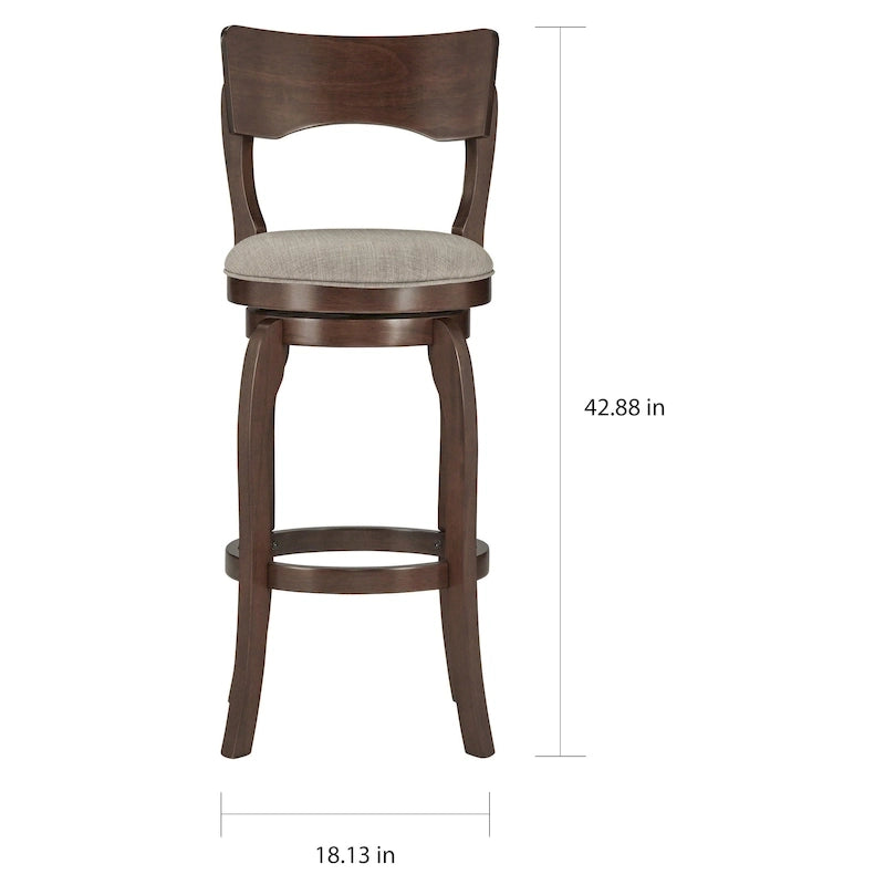 Sgabello da bar girevole in legno di caucciù beige/grigio scuro/grigio/marrone, con seduta imbottita e poggiapiedi, per 1 persona