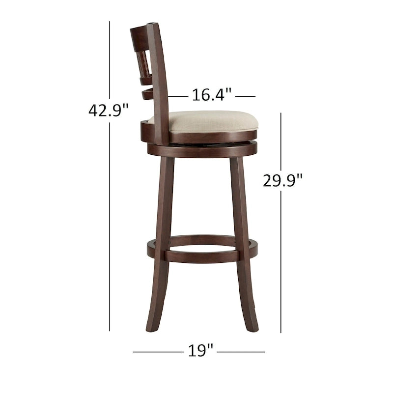 Sgabello da bar girevole in legno di caucciù beige/grigio scuro/grigio/marrone, con seduta imbottita e poggiapiedi, per 1 persona