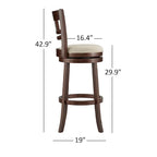 Sgabello da bar girevole in legno di caucciù beige/grigio scuro/grigio/marrone, con seduta imbottita e poggiapiedi, per 1 persona