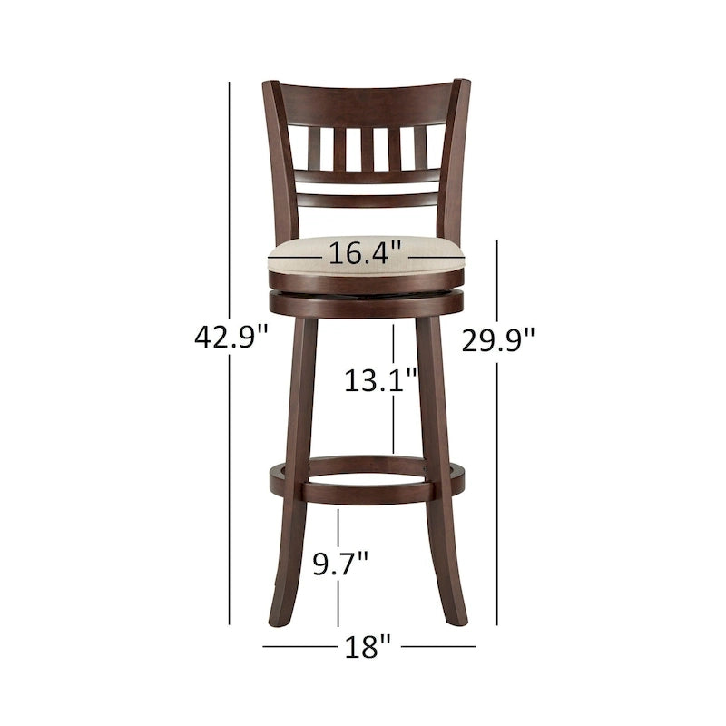 Sgabello da bar girevole in legno di caucciù beige/grigio scuro/grigio/marrone, con seduta imbottita e poggiapiedi, per 1 persona