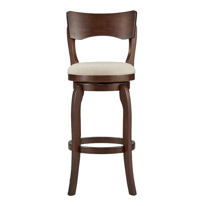 Sgabello da bar girevole in legno di caucciù beige/grigio scuro/grigio/marrone, con seduta imbottita e poggiapiedi, per 1 persona