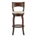 Sgabello da bar girevole in legno di caucciù beige/grigio scuro/grigio/marrone, con seduta imbottita e poggiapiedi, per 1 persona