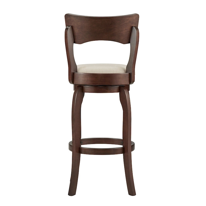 Sgabello da bar girevole in legno di caucciù beige/grigio scuro/grigio/marrone, con seduta imbottita e poggiapiedi, per 1 persona