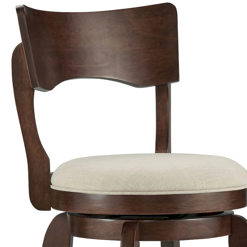 Sgabello da bar girevole in legno di caucciù beige/grigio scuro/grigio/marrone, con seduta imbottita e poggiapiedi, per 1 persona