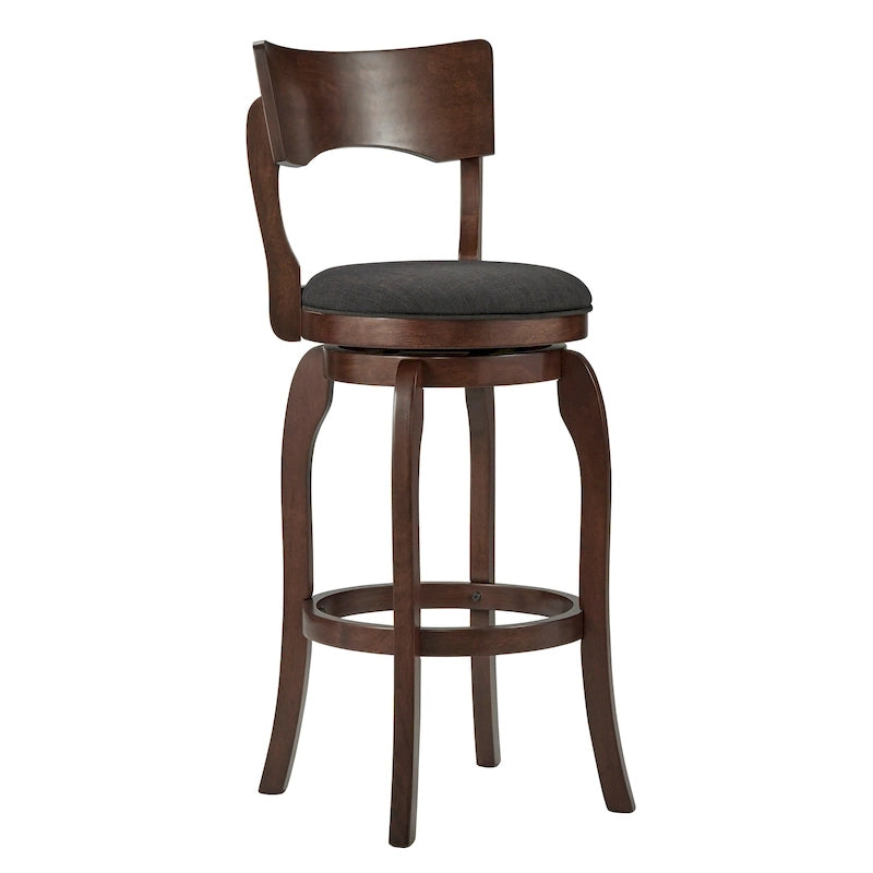 Sgabello da bar girevole in legno di caucciù beige/grigio scuro/grigio/marrone, con seduta imbottita e poggiapiedi, per 1 persona