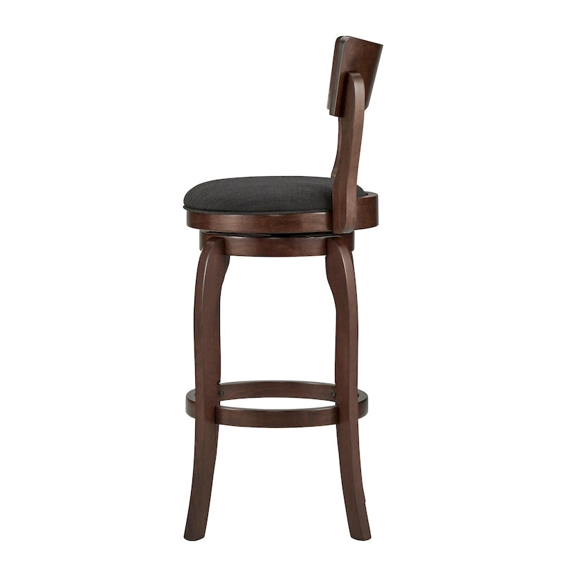 Sgabello da bar girevole in legno di caucciù beige/grigio scuro/grigio/marrone, con seduta imbottita e poggiapiedi, per 1 persona