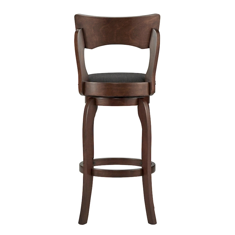 Sgabello da bar girevole in legno di caucciù beige/grigio scuro/grigio/marrone, con seduta imbottita e poggiapiedi, per 1 persona